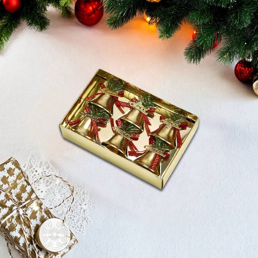 6Pcs Hand Bell Service Bell Christmas Decoration Shiny Jingle Bells For Home Holiday Christmas Tree Decorations