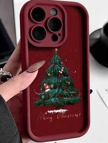 圣诞树图案酒红色加厚精密孔位极简防摔手机保护壳，兼容 16/ 16 Pro/ 16 Pro Max/ 16 Plus/ 15 XR/7/8/ 15 Pro Max/12 Pro Max/13 Pro Max/14 Pro Max/13/14/11/12/14，女款P11软壳P12防摔XS/XR/78P/78GES2，兼容手机壳 - 彩色 - 查看 3