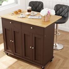 Vongrasig 39" Kitchen Island On Wheels With Storage Cabinet Kitchen Cart Cabinet With Shelves, Cart Handle For Towel Rack Or Free Mobility, Portable Islands, - Brown - View 5