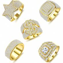 Un juego de 5 anillos de lujo para hombres con incrustaciones de diamantes, un anillo que muestra la presencia de un hombre y es adecuado para que los hombres lo usen - Dorado - Ver 10