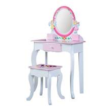 Children's Vanity Table Set | Kids Princess Dressing Table With Mirror And Stool | High Quality Wooden Dresser Table Set For Girls Makeup | Vanity Table With Mirror And Stool, Fashion Makeup Vanity Set With Drawer - Pink+White - View 8