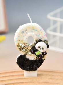 A Cute Green And White Black-And-White Panda Number Cartoon Candle, Used For Birthday Cake Decoration, Party Dessert Table Decoration, And Scene Setup Supplies. It Is The Best Birthday Gift, Suitable For Boys And Girls, Celebrations, Anniversaries, Or Date Cake Decorations, Various Holiday Cake Decorations, And Decorations For All Kinds Of Holiday Parties. It Is Also The Best Choice For Gifts And Photo Props. - Multicolor - View 5