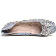 SAILING LU Square Toe Flats Shoes Rhinestoned Bowknots Ballet Flats For Women Studded Dress Shoes Comfort Light Weight LoafersChristmas - B-藍色 - 查看 6