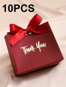 5/10pcs Kraft Paper Mini Gift Bags/Boxes, Foil Thank You Pattern Design With Gold Ribbon Bow, Suitable For Wedding, Valentine's Day, Birthday Party, Holiday Small Gifts Packaging, Halloween Candy, Snacks, Christmas Gifts, Christmas Tree Decor - Thank You Box - View 10