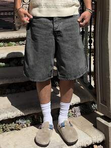 Solid-Color Basic Denim Shorts With A Spring And Autumn Street Fashion Style - Grey - View 1