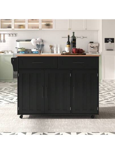 Kitchen Isl 129 71 91.5 Cm, Mobile Folding Tabletop, Drawers Storage Spaces, Trolley Metal Support Frame Height Adjustable Shelves, Kitchen, Dining Room view 3