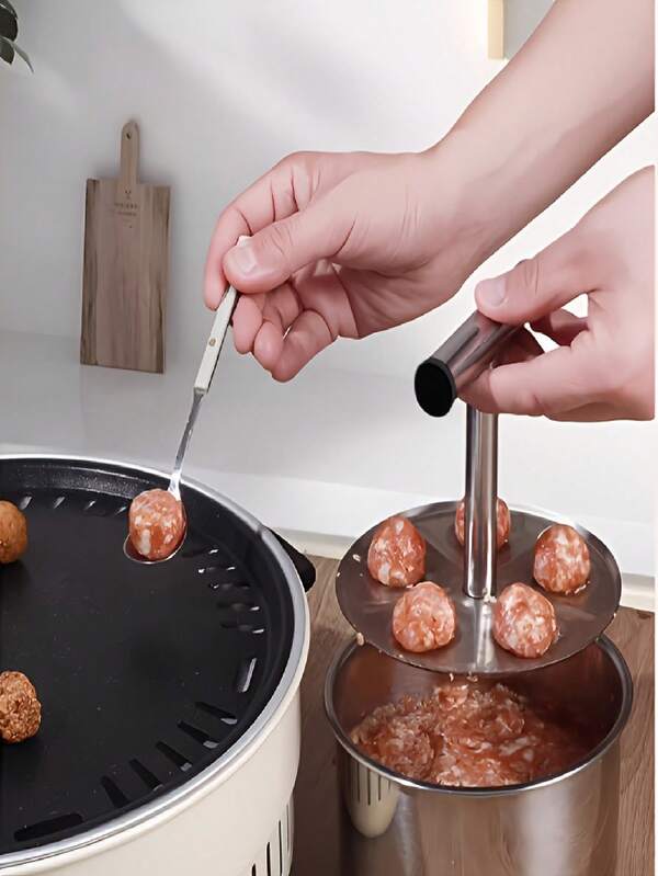 1pc Stainless Steel Meatball Maker, 6-Hole Quick & Easy DIY Meatballs, Fish Balls, Potato Balls, Vegetable Balls And Ice Cream - Suitable For Home And Restaurant Kitchen, Modern Cooking Tool
