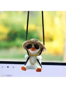 قلادة بشكل بطة أرجوحة كرتونية معلقة بمرآة السيارة، زخرفة معلقة للسيارة