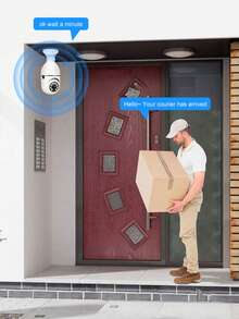 1pc Smart WiFi Security Camera Bulb E27 Screw-In Hardwired, Modern White Round Design With Night Vision Motion Detection 360° Pan Tilt Surveillance Camera For Home Indoor Outdoor Use