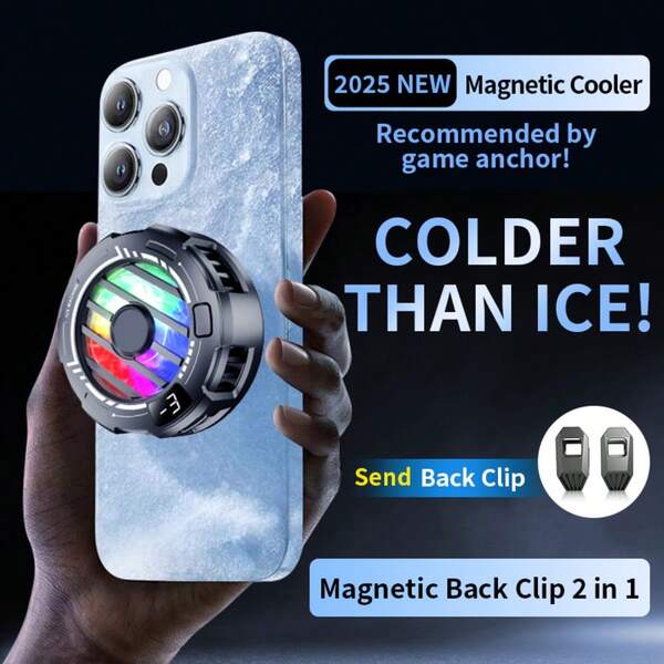 1pc Black Magnetic & Clip-On Semiconductor Phone Cooling Fan, ABS Material, 3-Speed Digital Display, Rapid Cooling, Prevents Phone Overheating, Suitable For Smartphones & Tablets, Essential Phone Accessory, Great For Halloween, Camping