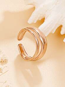 1pc Simple Stackable Smooth Open Band Stainless Steel Rings, Casual Geometric Metal Adjustable Finger Rings, 18K Gold Vacuum Plated, Non-Fading Jewelry For Daily Wear