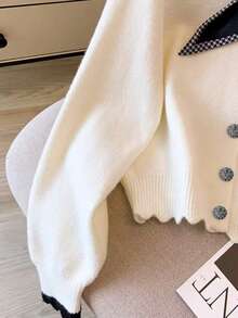 Women's Elegant Ribbon Decor Cardigan, Sweet & Versatile, Slimming, Soft, Suitable For Autumn