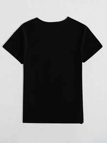 Camiseta playera básica gráfica estampada casual dama mujer manga corta cuello redondo look casual relajado cómodo versátil fresca ligera colorido diseño halloween día de muertos máscara chicle susto disfraz pop - Negro - Ver 2