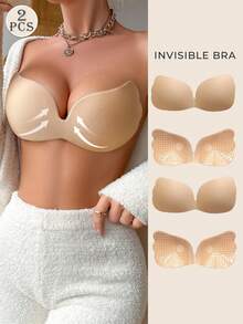 1/2 Pcs Sticky Push Up Bra – Strapless & Backless Self-Adhesive Bra For Women, Breathable & Invisible Support For Dresses, Wedding Gowns & Summer Outfits