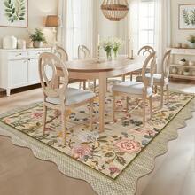 1Pcs Room Decor Modern Washable Scalloped Floral Snake Area Rug For Living Room Indoor Bedroom Foldable Floor Mats, Soft Low Pile Non Shedding Carpets For Offices Non-Slip Runner For Hallway Dorm - Brown - View 1