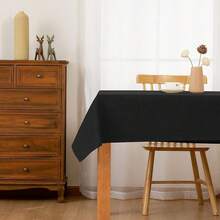 Faux Linen Rectangle Tablecloth - Wrinkle And Stain Resistant Washable Table Cloth For Kitchen Dining Room Holiday Table Cover For Dinner, Black, 60 X 140 Inch - Black 140x60 Rectangular - View 3