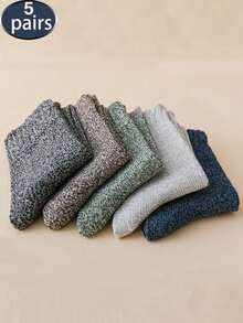 5 Pairs Unisex Mixed Earth Tones Thick Knit Merino Wool Socks - Warm Thermal Comfort, Casual Outdoor Crew Socks, Ideal For Winter Daily Wear & Cold Weather Valentine's Day It's The Perfect Gift For A Lover Or Significant Other. - Multicolor - View 8