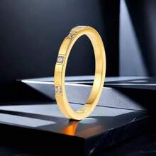 1 件简约不锈钢金色方晶锆石戒指，高保色性，低过敏性珠宝礼物，适合分层佩戴和日常佩戴 - 戒指 - 查看 14