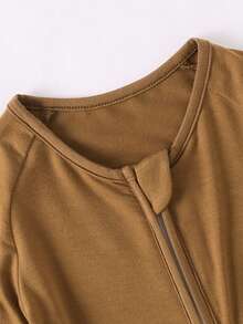 Junblebaby - Boys' Bamboo Fiber Solid Color Zippered One-Piece Pant - Double-Zip Design, With Foldable Foot Covers - A Casual And Comfortable Home-Style One-Piece Dress, Suitable For 0-3-Year-Old Babies For Casual Wear. - 棕色 - 查看 4