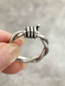 复古刺丝银戒指，男女款，哥特朋克，手工珠宝，万圣节派对珠宝，生日周年纪念，圣诞礼物 - 復古銀色 - 查看 2