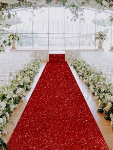 1pc Glitter Champagne Red Sequin Aisle Runner/Wedding Aisle Carpet, Shiny Aisle Carpet, Wedding Birthday Ceremony Supplies, Aisle Decor, Suitable For Events Party Wedding Commercial Decoration, Wedding Aisle Decor, Anniversary Decor, Banquet Church Aisle Decor, Entrance Decor - Red - View 8