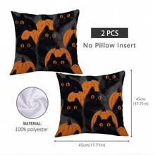1 Stück/2 Stück Halloween Katzen- & Kürbis-Muster Polyester Kissenbezug [ohne Kissenfüllung], 45 x 45 cm/50 x 50 cm, [einseitiger Muster] Halloween Schwarze Katzen Kürbisse Dekorative Kissenbezüge für Sofa, Bett, Wohnzimmer, Schlafzimmer, Auto, Büro, Hotel, ganzjährig, perfektes Geschenk für Familie und Freunde