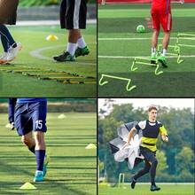 BJNCDIO Juego de 42 piezas de vallas para entrenamiento de velocidad deportivo, 1 escalera de agilidad, 4 clavos de fijación, 20 marcadores de cono, 4 vallas ajustables, 1 paracaídas de frenado, 1 cuerda para saltar, 8 bandas elásticas, bolsa de almacenamiento resistente. Juego de entrenamiento multiusos. Regalo especial de fútbol. - 43 artículos - Ver 6