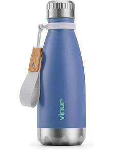 VINUR - Botella de agua para niños, de acero inoxidable de 12 onzas/354ml, doble pared aislada al aspiradora, para la escuela, con cuerda de transporte (azul marino) - Azul real - Ver 1