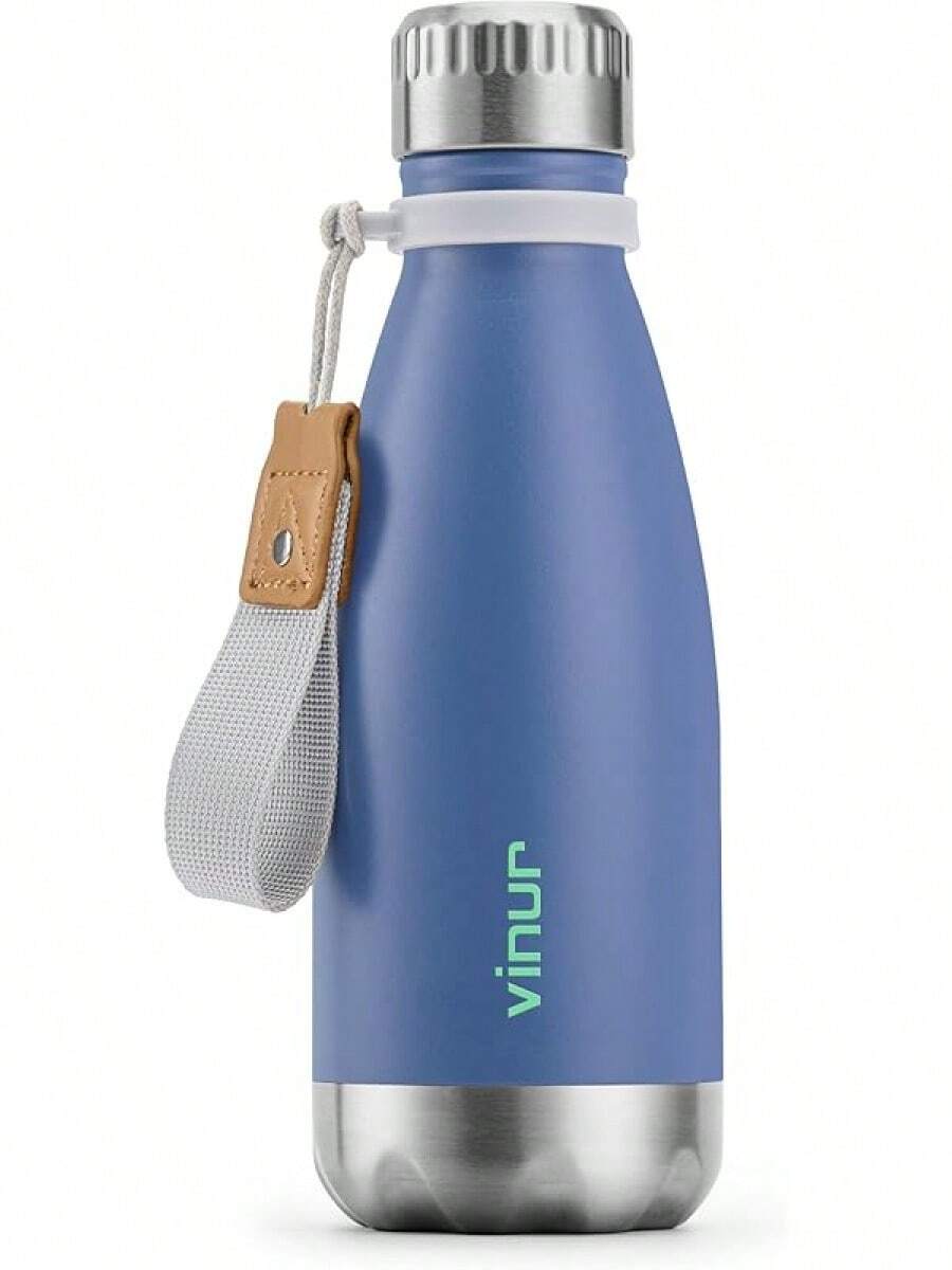 VINUR - Botella de agua para niños, de acero inoxidable de 12 onzas/354ml, doble pared aislada al aspiradora, para la escuela, con cuerda de transporte (azul marino) - Azul real - Ver 1