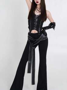 1 件纯色波西米亚复古亚麻天鹅绒双排串珠铆钉超长 2.9 米女士腰带围巾，Y2K 复古简约风格，百搭裤子、裙子，适合圣诞节、万圣节、日常穿着 - 黑色 - 查看 13