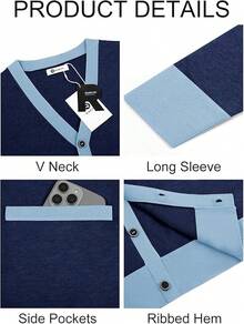 Men's Long Sleeve Button Down Knitted Cardigan Sweater With Pockets, Casual Style - 海軍 - 查看 6