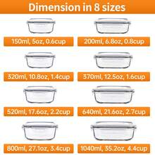 8-tlg. Frischhaltedosen Set aus robustem Glas (mit Deckel) – Vorratsdosen in 8 Größen, mikrowellengeeignet, temperaturbeständig, auslaufsfest & geruchsfrei – Ideal für Meal Prep, Aufbewahrung, Kühlschrank, Gefrierschrank & Spülmaschine – stapelbar - Hellgrau - Übersicht 2