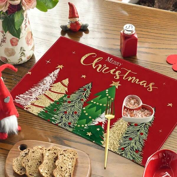 1 pieza, Salvamanteles resistente al calor navideño, mantel de mesa de fiesta familiar, decoración festiva, salvamanteles térmico con estampado de árbol de Navidad, regalo navideño