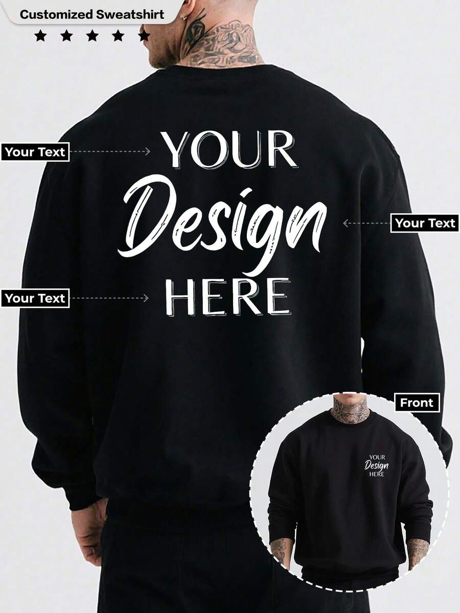 男士定制加厚圆领卫衣，可印制您自己的照片/标志，是送给情侣、家人、宠物或冬季礼物的完美之选。