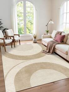 1 Stück beiger Großraum-Teppich für Wohnzimmer, abstraktes Linien- und modernes minimalistisches Wasserwellen-Muster, flauschiges Material, weich und angenehm anzufühlen, leicht zu pflegen, wasserabweisend und fleckresistent, rutschfeste Rückseite, Teppich für Lobby, Schlafzimmer, Wohnzimmer, Badezimmer, Küche, Esszimmer, Büro, Raumdekoration und Fußmatte, für Feierlichkeiten.