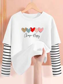 Kleine Mädchen 3 Stücke Süß Langarm T-Shirt, Kinder Elegant T-Shirt, gestreifter Kontrast 2 in 1 Top