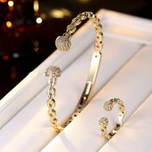 1pc Fashionable Versatile Cubic Zirconia Inlaid Open Bangle Bracelet, European And American Style