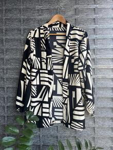 Women's Kimono Blouse Cardigan Kimono Dune Beach Cover-Up New Year Red And Yellow - 印花黑 - 查看 1