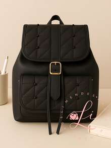 Women's Leather Backpack For Notebook With Adjustable Strap And Pearl Details - màu đen - Xem 1