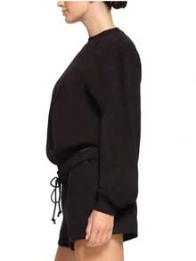 QING ROU 2pcs Set: Sweatshirt + Pants, Fashionable Versatile Soft Loungewear Set, Can Be Worn Outdoors, Autumn/Winter - Black - View 4