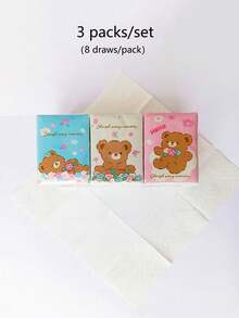 Serviettes en papier à motif d'ours blanc mignon, mouchoirs en papier portables et adorables en mini format, 3/6/9/18 paquets, emballage à motif de poney arc-en-ciel