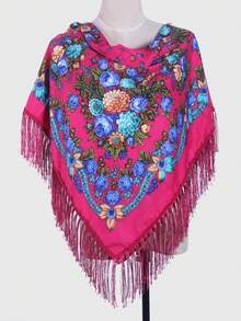 1 pieza Chal multicolor con estampado floral retro tradicional de peonía para mujer, elegante y cálido, adecuado para otoño/invierno, gran regalo para mamá para vestir - Multicolor - Ver 11