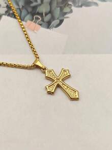 1pc Stainless Steel Catholic Cross & Angel Religious Faith Necklace, Suitable For Halloween, Christmas, Party, Gift For Mom, Friends