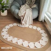 1pc Handwoven Oval Shaped Bohemian Style Linen Fiber Rug, Suitable For Living Room - Geometric Pattern, Beige Carpet, Non-Slip Bathroom Mat, Alfombra, Kitchen Mat, Washable, Suitable For Bedroom, Patio, Indoor & Outdoor Use, Autumn Home Decor, Room Decor - Christmas Gift! - Coffee Brown - View 3