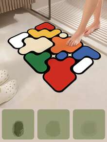 1pc Geometric Pattern Absorbent Doormat, Modern Anti-Slip Water Absorbing Carpet, Home Decor Entrance Mat, Silica Gel Bathroom Absorbent Mat Indoor Rug, Suitable For Home Decoration Flooring - Multicolor - View 6