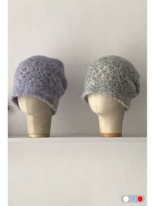 1pc Women's Handmade Hollow Knitted Beret Cap, Spring New Vintage Small Head Size Versatile Turban Head Wrap, Solid Color 3D Floral Boho Headwear, Sun Protection Breathable Openwork Hat