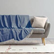 EHC Reversible Throw Blanket Single 125 X 150 Cm Grey - Navy Blue - View 3