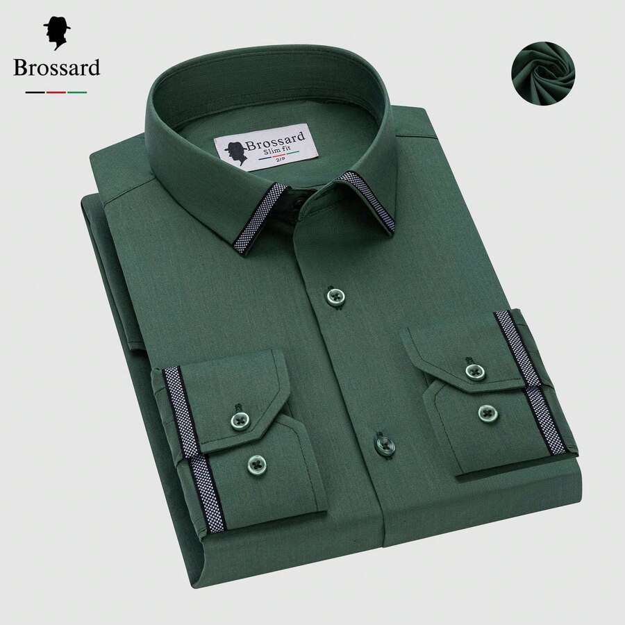 Men's Slim Fit Dress Shirt - Premium Breathable Fabric For Brazil's Climate | Anti-Wrinkle And Anti-Wrinkle | Elegant Collar In High-Quality Fabric | Soft And Comfortable Touch | Machine Washable - Ideal For Work And Events - màu xanh lá - Xem 1