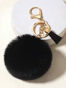 1pc Mini Tassel Faux Fur Ball Keychain Bag Pendant Car Accessories Bag Charm School Cute Goth Y2k - Black - View 6