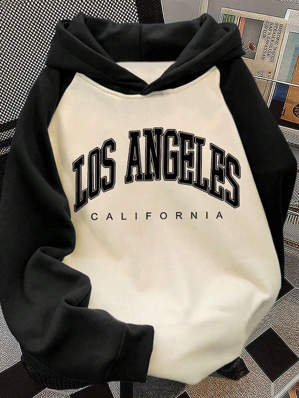 Teen Boy Letter Print Raglan Sleeves Hoodie, Autumn/Winter, For School, Shopping, Streetwear And Vacation Wear,Suitable For Daily Wear,Can Be Given As A Gift To Family